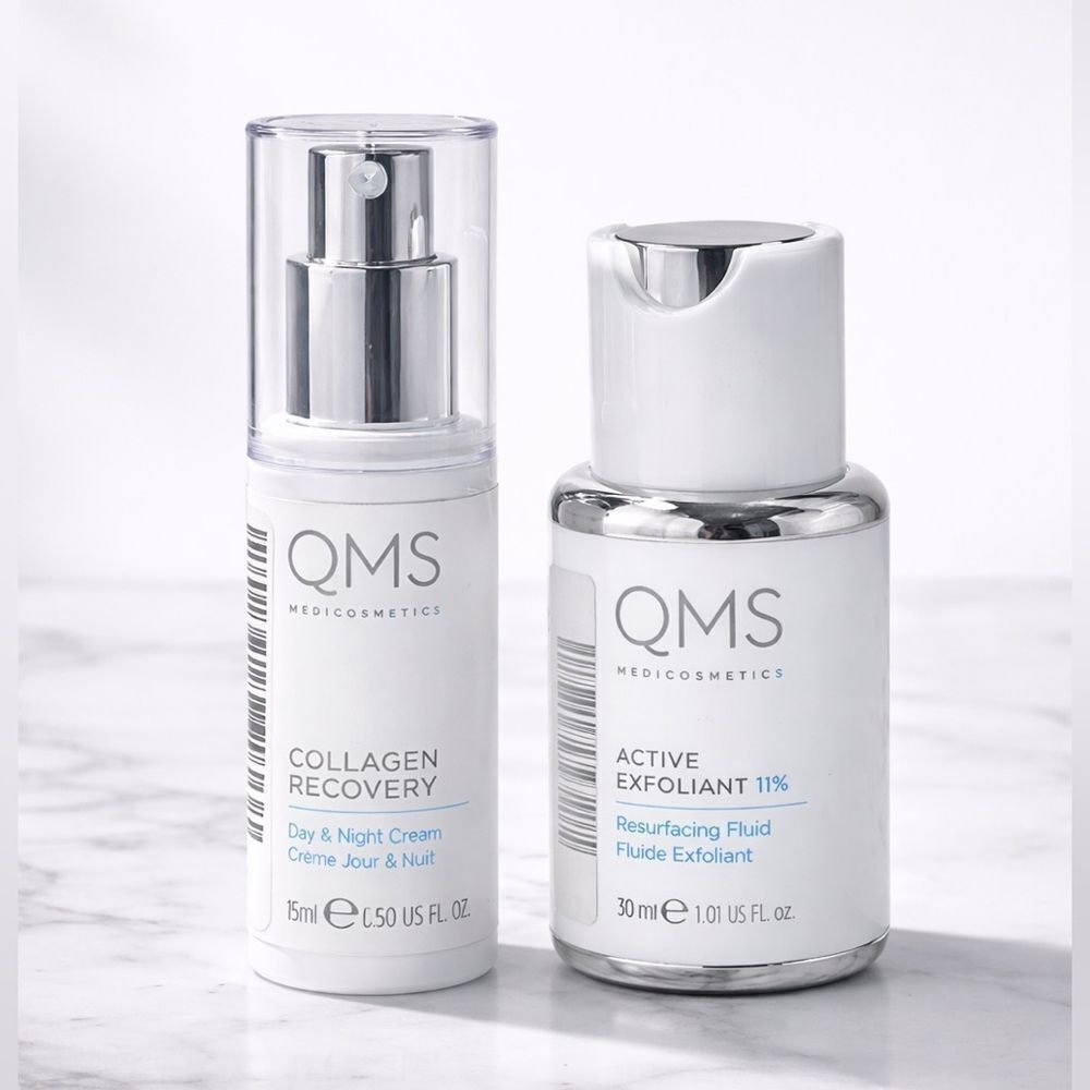 QMS Medicosmetics Collagen Recovery Cream+ Active Exfoliant 11% Skincare Duo-New